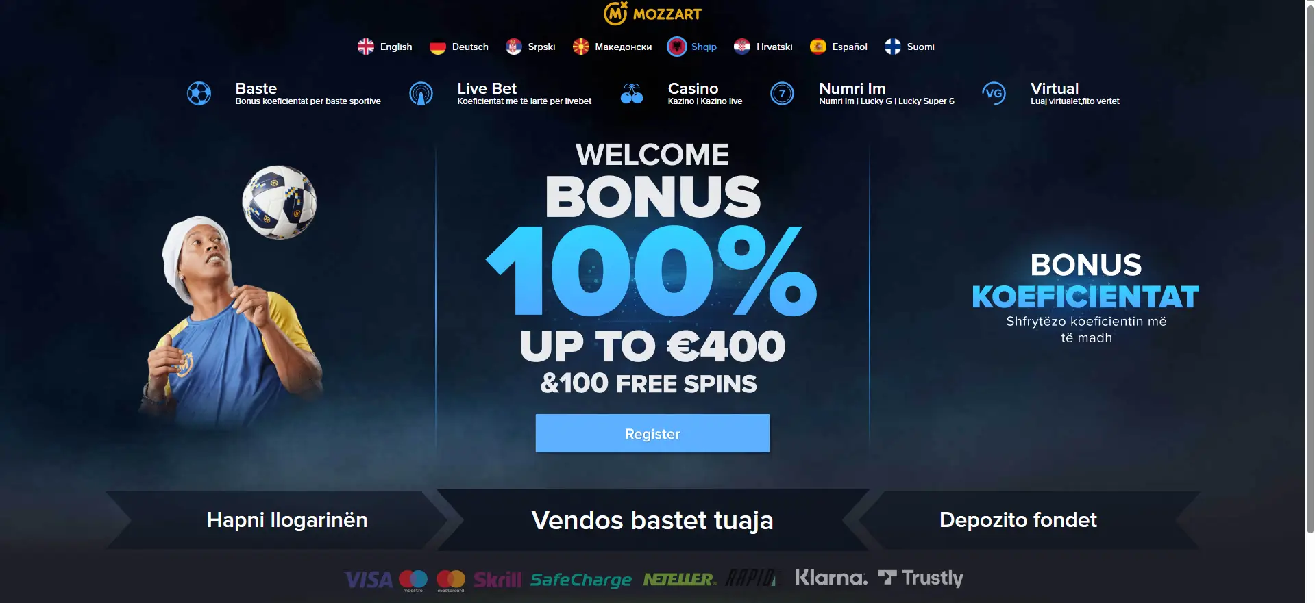 Mozzart Casino screen